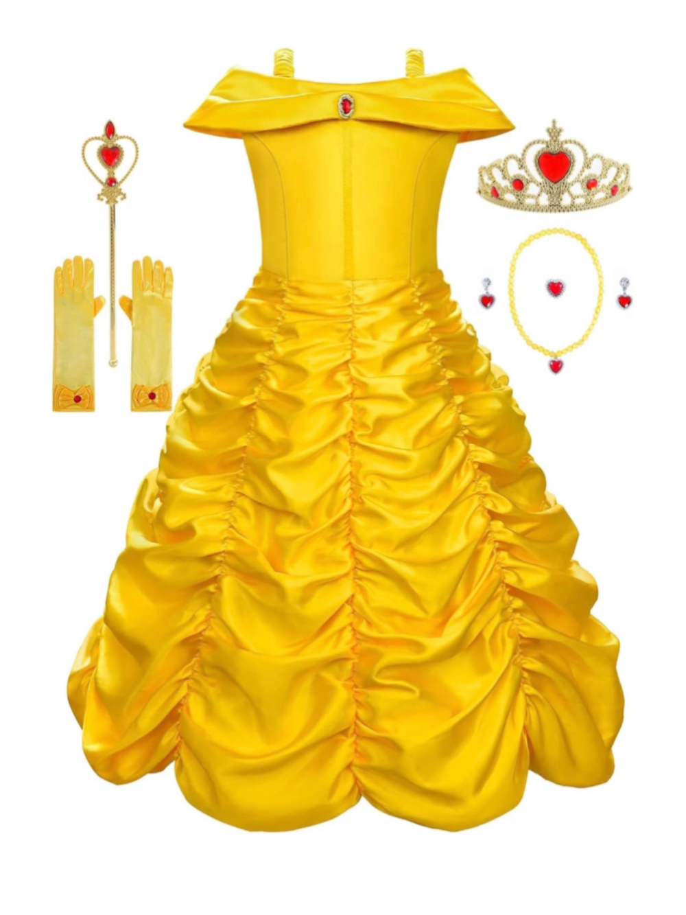 NEW Yellow Girls Princess Dress Off Shoulder Layered Halloween Costume 7/8